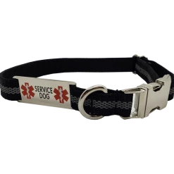 Reflective Service Dog Collar W/Chrome Service Dog ID Tag
