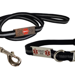 Reflective Service Dog 5' Leash & Collar W/Chrome Service Dog ID Tag