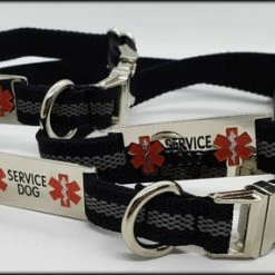 Reflective Service Dog 5' Leash & Collar W/Chrome Service Dog ID Tag -Agility Shop 407024 7 full 66637.1638911523
